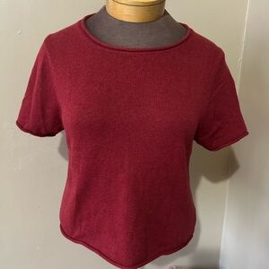 Paloma Women's Short Sleeve Red Cashmere Cotton Blend Rolled Hem Top Size XLP